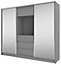 Contemporary 2 Mirrored Sliding Door Wardrobe TV Area 6 Shelves 1 Rail 3 Drawers 1 Cabinet Grey Matt (H)2140mm (W)2540mm (D)600mm