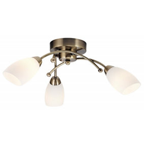 Contemporary 3 Arm Antique Brass Ceiling Light Fitting