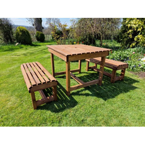 Contemporary 4 Seater Garden Table and Bench Set - Timber - L100 x W150 x H75 cm - Fully Assembled
