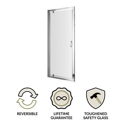 Contemporary 5mm Toughened Safety Glass Pivot Shower Door - 760mm - Chrome - Balterley