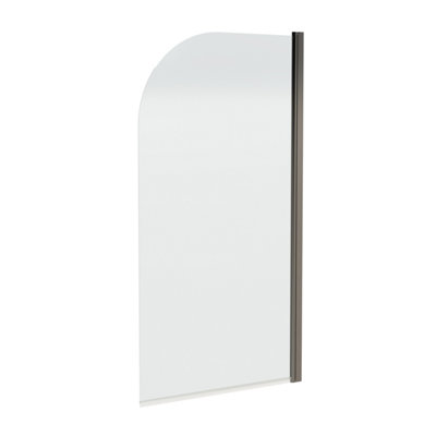 Contemporary 6mm Toughened Safety Glass Round Bath Screen - 1430 x 790 x 55mm - Brushed Pewter