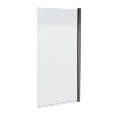 Contemporary 6mm Toughened Safety Glass Square Bath Screen - 1430 x 790 x 55mm - Brushed Pewter