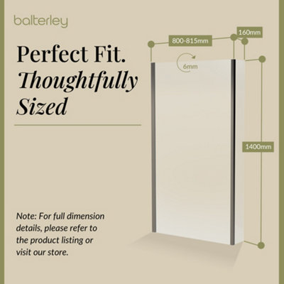 Contemporary 6mm Toughened Safety Glass Square Fixed Bath Screen with Fixed Return - 1400 x 815 x 160mm - Brushed Pewter