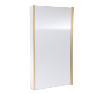 Contemporary 6mm Toughened Safety Glass Square Hinged Bath Screen with Fixed Return - 1430 x 795 x 24mm - Brushed Brass