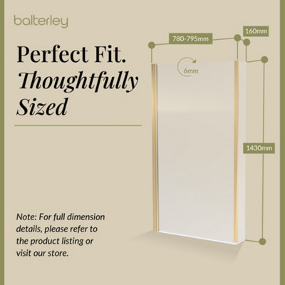 Contemporary 6mm Toughened Safety Glass Square Hinged Bath Screen with Fixed Return - 1430 x 795 x 24mm - Brushed Brass