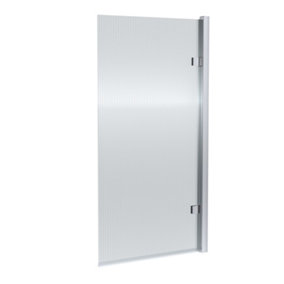 Contemporary 8mm Toughened Safety Glass Square Hinged Fluted Bath Screen - 1520 x 830 x 24mm - Chrome