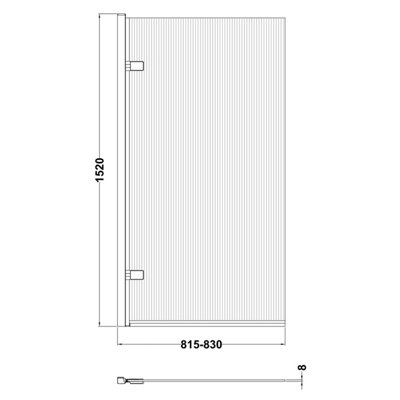 Contemporary 8mm Toughened Safety Glass Square Hinged Fluted Bath Screen - 1520 x 830 x 24mm - Chrome
