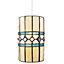 Contemporary Amber Glass Tiffany Pendant Light Shade with Bright Teal Strips