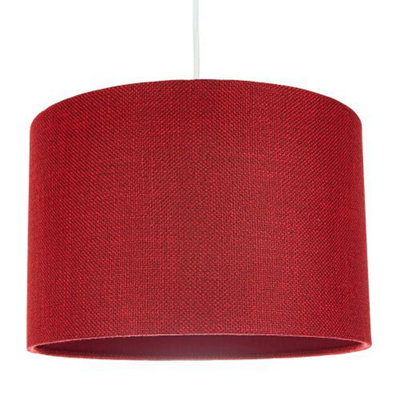 Contemporary and Sleek Red Plain Natural Linen Fabric Drum Lamp Shade 60w Max