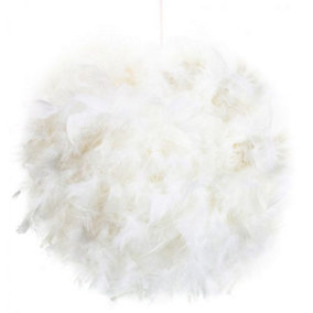 Contemporary and Unique Large White Real Feather Decorated Pendant Light Shade