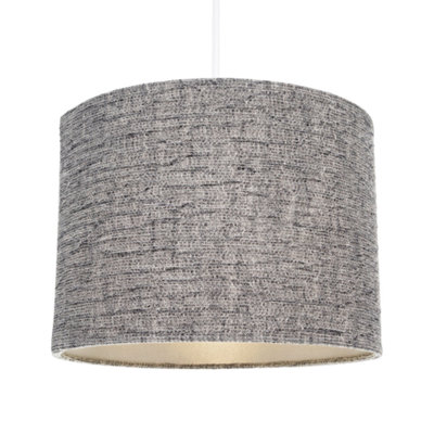 Contemporary and Vintage Ash Grey Textured Linen Fabric Drum Lamp