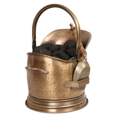 Contemporary Antique Brass Fireside 4 Piece Freestanding Companion Set with Coal Bucket and Shovel - 5