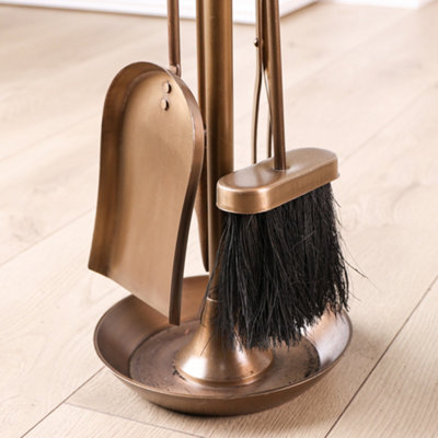 Contemporary Antique Brass Fireside 4 Piece Freestanding Companion Set with Kindling Log Bucket - 3