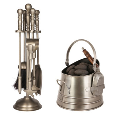 Contemporary Antique Pewter 4 Piece Freestanding Companion Set with Coal Bucket and Shovel Price Comparisons | Compare The Build