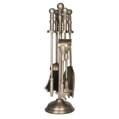 Contemporary Antique Pewter 4pc Freestanding Fireside Companion Set with Coal Bucket and Shovel