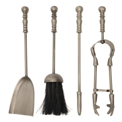 Contemporary Antique Pewter 4pc Freestanding Fireside Companion Set with Coal Bucket and Shovel - 3