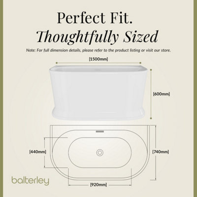 Contemporary Back To Wall Freestanding Bath from Balterley - 1500mm x 760mm - 4