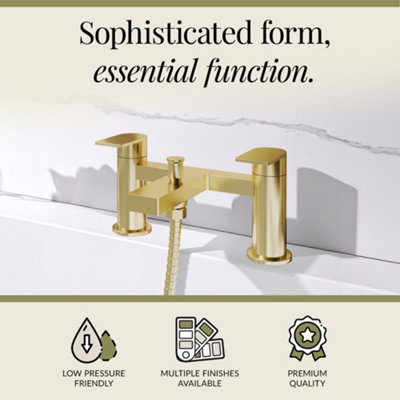 Contemporary Bath Shower Mixer Tap with Shower Kit - Brushed Brass - Balterley