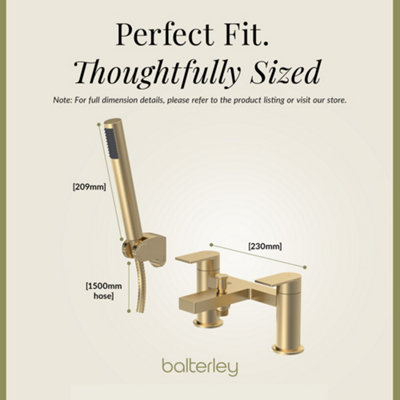 Contemporary Bath Shower Mixer Tap with Shower Kit - Brushed Brass - Balterley - 3