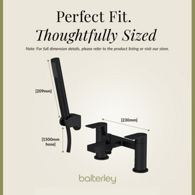 Contemporary Bath Shower Mixer Tap with Shower Kit - Matt Black - Balterley - 3