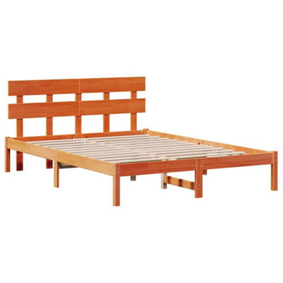 Contemporary Bed Frame with Headboard Wax Brown 150x200 cm Solid Wood Pine