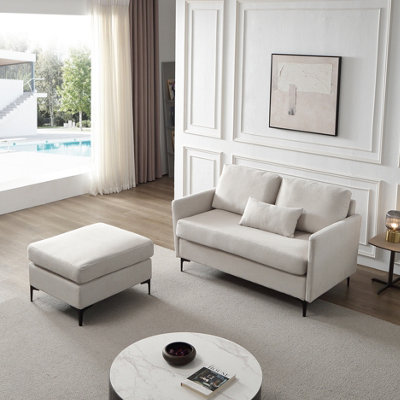 Contemporary Beige Modular 4-Seater Sofa with Chaise and Ottoman