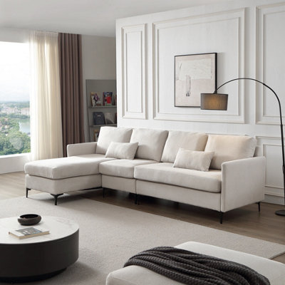 Contemporary Beige Modular 4-Seater Sofa with Chaise and