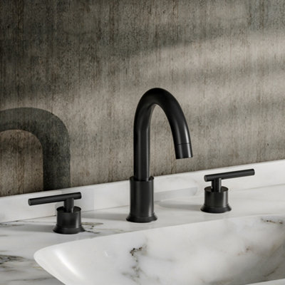 Contemporary Black 2-Handle Widespread Bathroom Faucet Mixer Tap