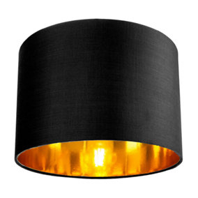 Contemporary Black Cotton 10 Table/Pendant Lamp Shade with Shiny Golden Inner