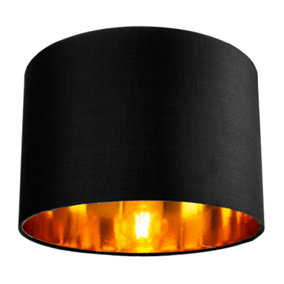 Contemporary Black Cotton 12 Table/Pendant Lamp Shade with Shiny Golden Inner