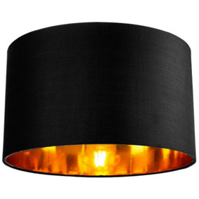 Contemporary Black Cotton 14 Table/Pendant Lamp Shade with Shiny Golden Inner