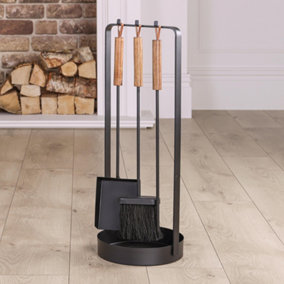 Contemporary Black Fireplace Freestanding Fireside Companion Set with 3 Tools