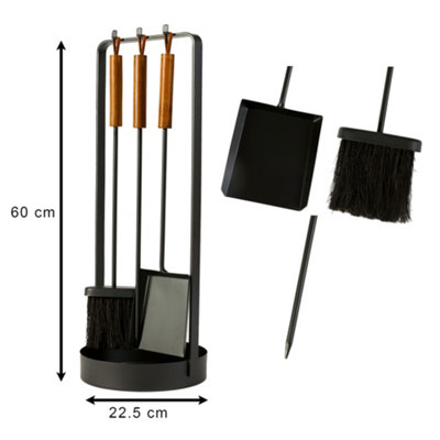 Contemporary Black Fireplace Freestanding Fireside Companion Set with 3 Tools