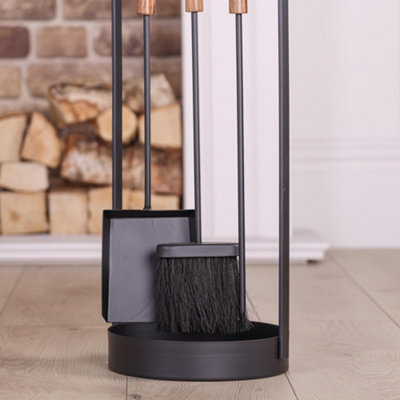 Contemporary Black Fireplace Freestanding Fireside Companion Set with 3 Tools - 3