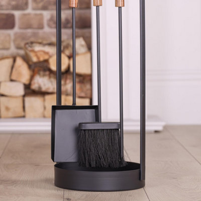 Contemporary Black Fireplace Freestanding Fireside Companion Set with 3 Tools