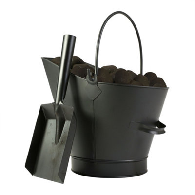 Contemporary Black Fireplace Set with 3 Tools Fireside Companion Set with Coal Bucket and Scoop - 4