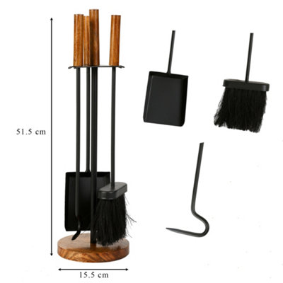 Contemporary Black Fireplace Wooden Base Fireside Companion Set with 3 Tools