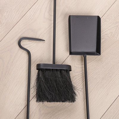 Contemporary Black Fireplace Wooden Base Fireside Companion Set with 3 Tools - 3