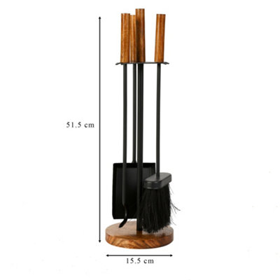 Contemporary Black Fireplace Wooden Base Fireside Companion Set with 3 Tools - 4