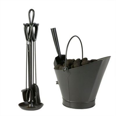 Contemporary Black Fireside 4 Piece Freestanding Companion Set 90cm with Coal Bucket and Scoop Price Comparisons | Compare The Build