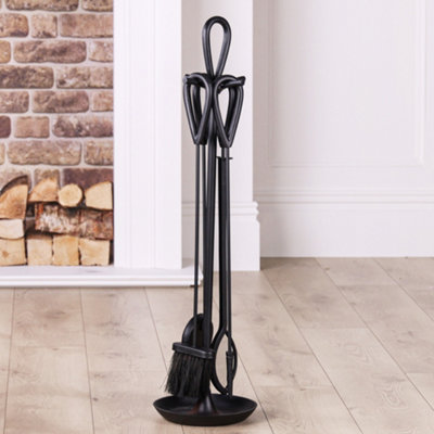 Contemporary Black Fireside 4pc Freestanding Companion Set 90cm with Coal Bucket and Scoop