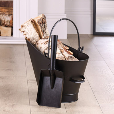 Contemporary Black Fireside 4pc Freestanding Companion Set 90cm with Coal Bucket and Scoop - 3