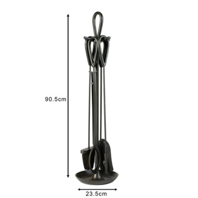 Contemporary Black Fireside 4pc Freestanding Companion Set 90cm with Coal Bucket and Scoop - 4