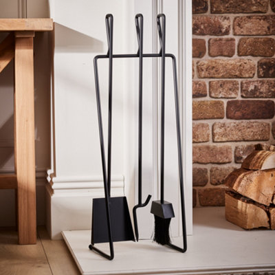 Contemporary Black Freestanding 3 Tools Fireside Companion Set with Log and Kindling  Bucket - 3