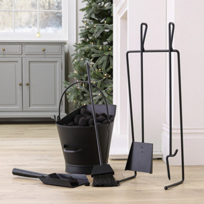 Contemporary Black Freestanding Fireplace Set with 3 Tools Companion ...