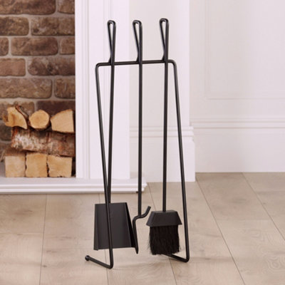 Contemporary Black Freestanding Fireplace Set with 3 Tools Fireside Companion Set