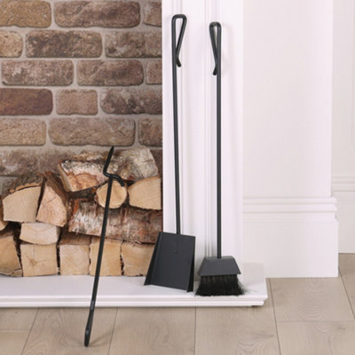 Contemporary Black Freestanding Fireplace Set with 3 Tools Fireside Companion Set - 3