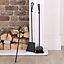 Contemporary Black Freestanding Fireplace Set with 3 Tools Fireside Companion Set