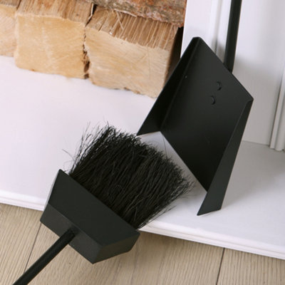 Contemporary Black Freestanding Fireplace Set with 3 Tools Fireside Companion Set - 4