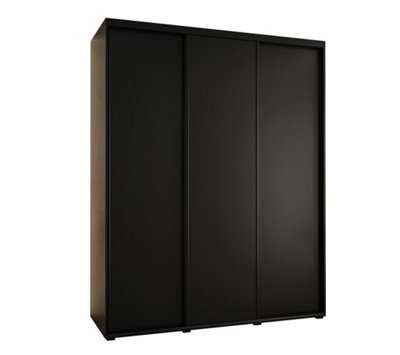 Contemporary Black Sliding Wardrobe H2050mm W1900mm D600mm with Customisable Black Steel Handles